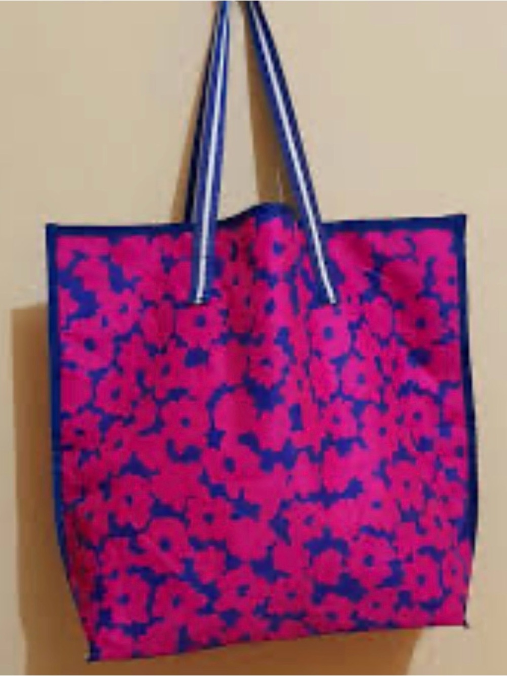 New Estee Lauder Pink Floral Tote with Blue Trim.